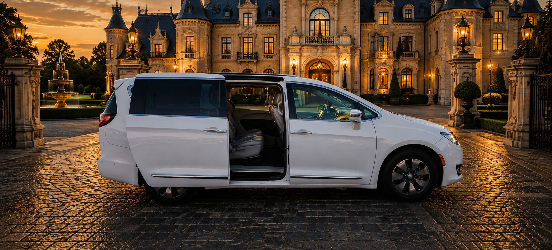 Chrysler Pacifica — bok z otwartymi drzwiami przesuwnymi